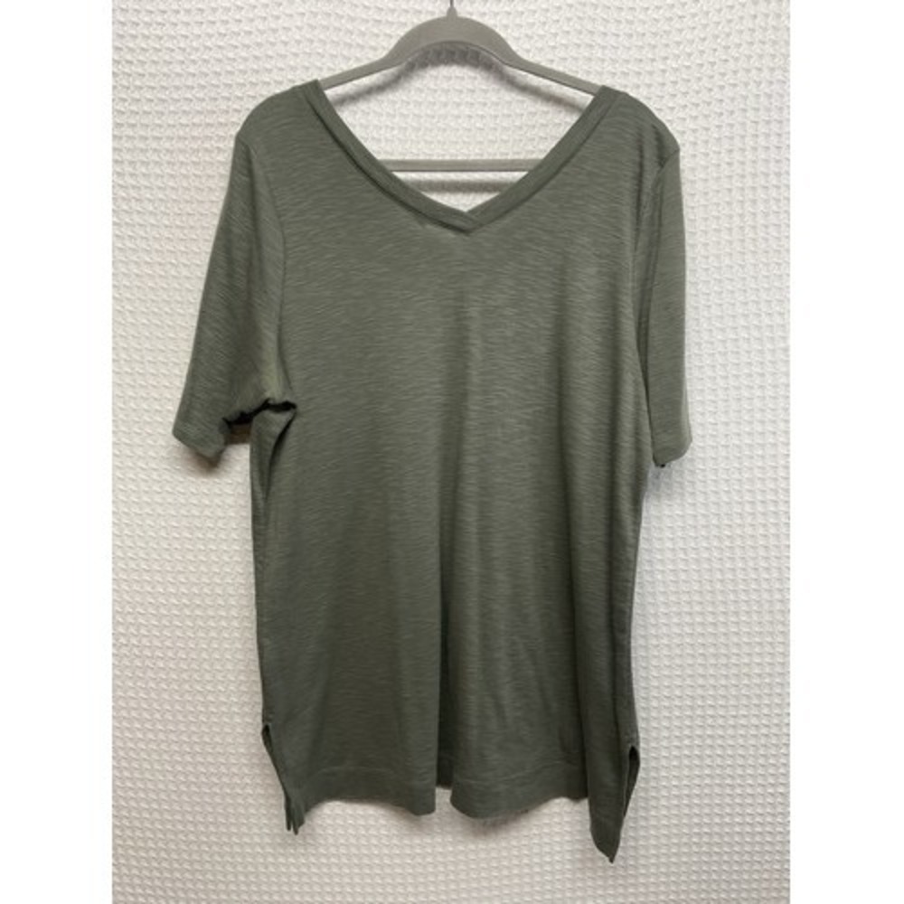 NWOT J. Jill Double-V Tunic Sage Green Short Sleeve Top Women Large India Cotton